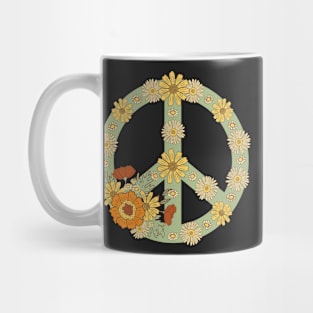 Retro Peace Flowers Yellow on Green Mug